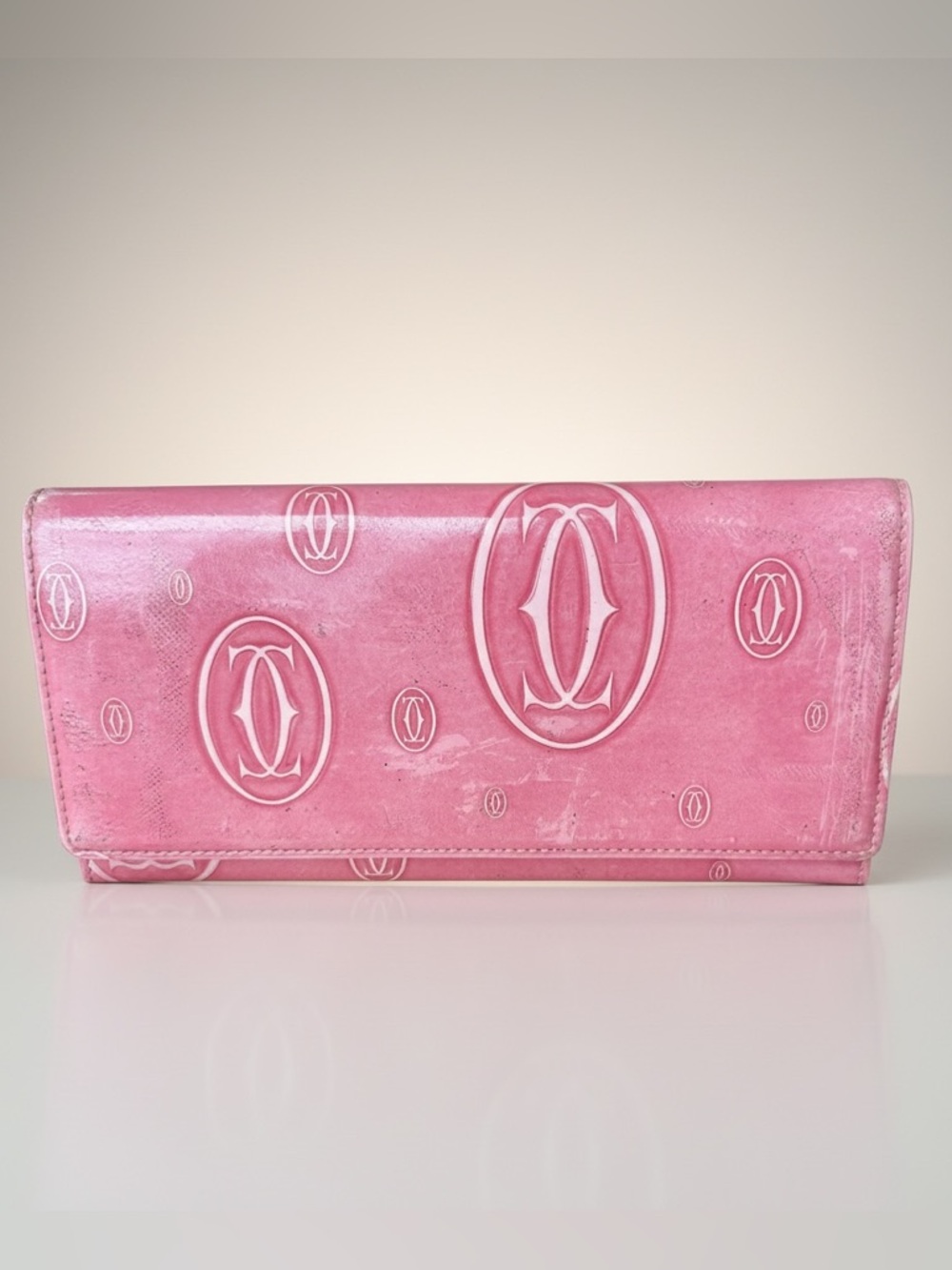 Cartier Happy Birthday Continental Long Wallet in Pink Patent Calfskin Leather